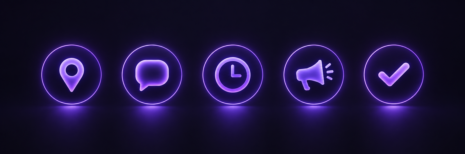 Five-step checklist icons for social media marketing tips for small businesses in Kochi — location, engagement, timing, promotion, and consistency